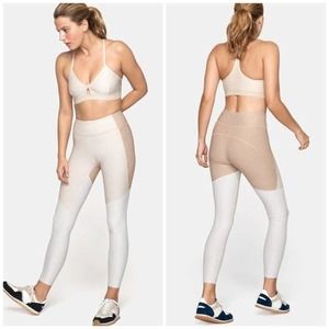 Outdoor Voices Leggings Small Tri Tone Colorblock High Rise Desert Oatmeal Cloud